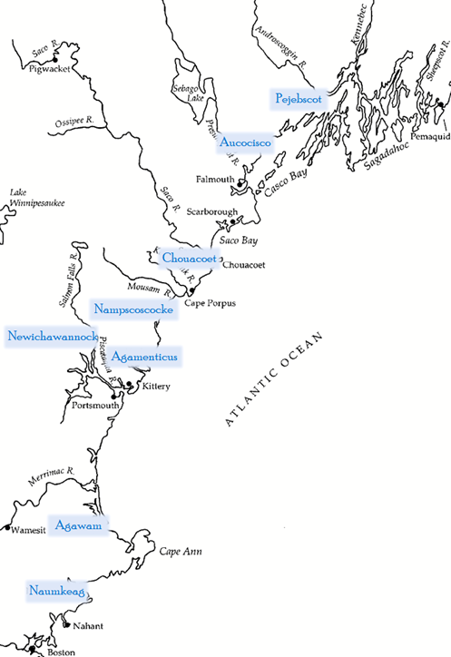 Map showing Almouchiquois bands